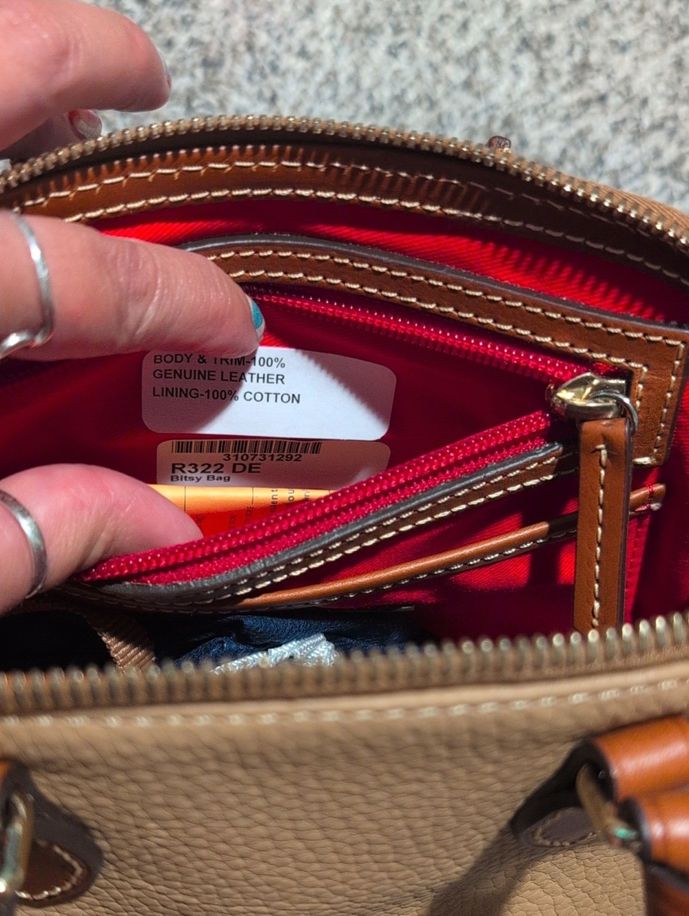 Dooney & Bourke Tan Pebble Leather Satchel with Brown Trim - Picture 5 of 8